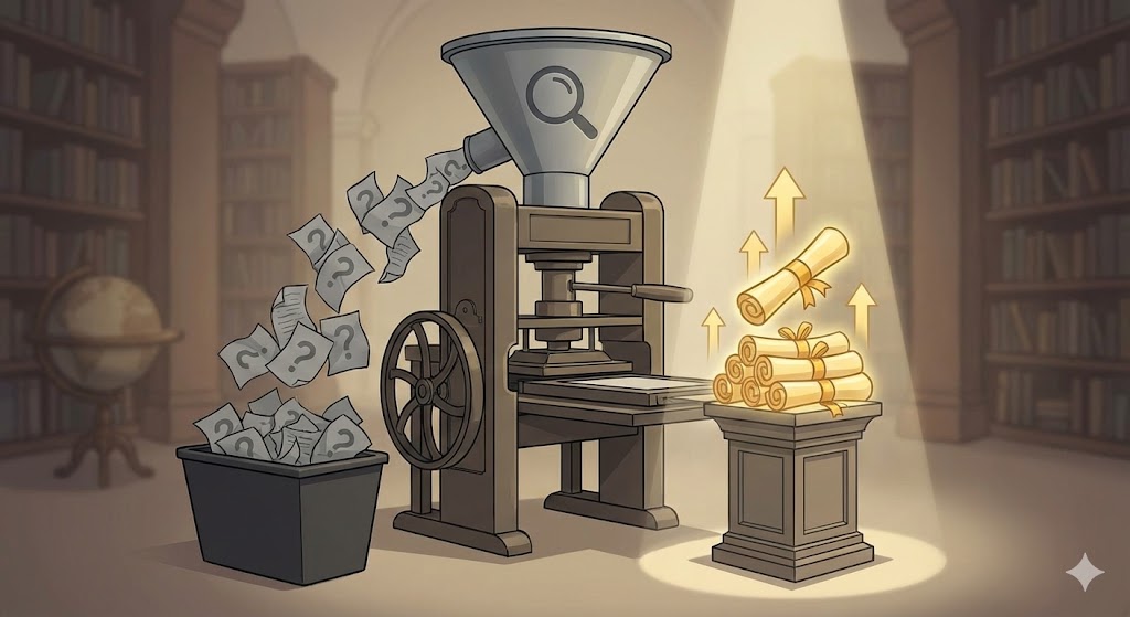 出版バイアスにより、成功事例ばかりが世に出る様子を描いたイラスト